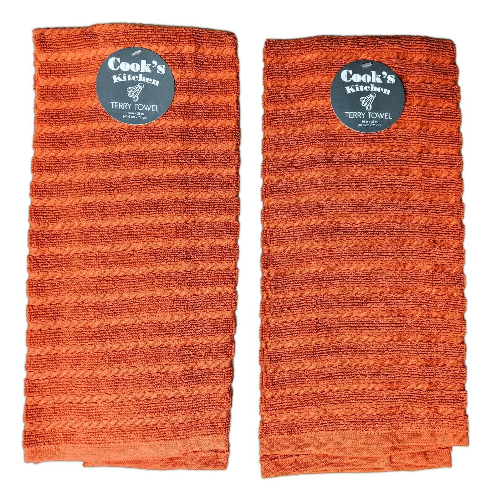 Dual Sided Terry Kitchen Towel Cream/Terracotta Orange - Figmint™