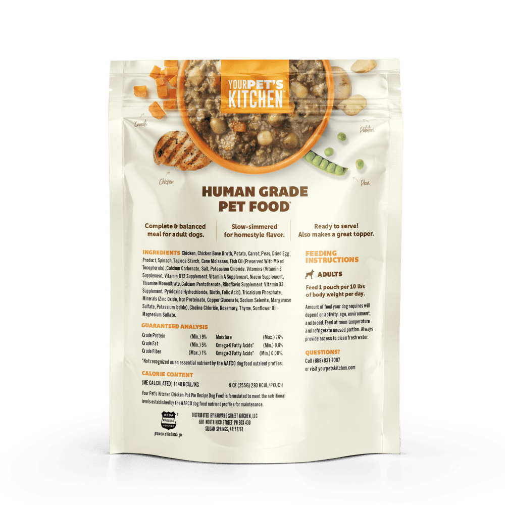 Your Pet's Kitchen Wet Dog Food Pouch, Chicken Pot Pie Recipe, 9 oz, Pack of 6