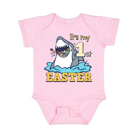 

Inktastic It s My 1st Easter Shark Eating Candy Gift Baby Boy or Baby Girl Bodysuit