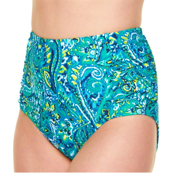 Chaps High Waist Ruched Side Paisley Swim Bottom, Women's Plus Size