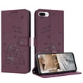 thumbnail image 2 of Flip Case for iPhone 7 / 8 / SE 2022 & 2020 PU Leather Wallet Case with RFID Blocking Card Slot & Cash Pocket Magnetic Clasp Stand Function Cover Cat Patterned with Wrist Strap Phone Case,Maroon, 2 of 10
