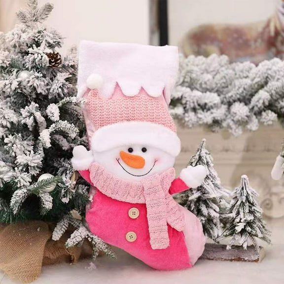 Harlier Pink Christmas Stockings with Lanyard, 11.8" x 21.7" Faux Fur Knitted Santa Claus Christmas Fireplace Hanging Stockings, Bag Ornament for Trees Santa Claus Stockings