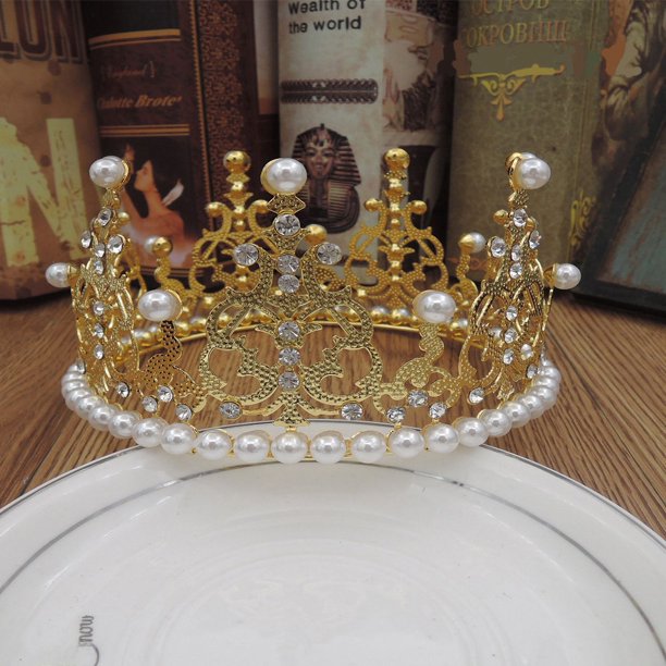 Joyas nupciales Decoración para tartas de cumpleaños Corona de perlas redondas Princesa Corona de diamantes de imitación Vestido de novia Tiara Accesorios para hornear