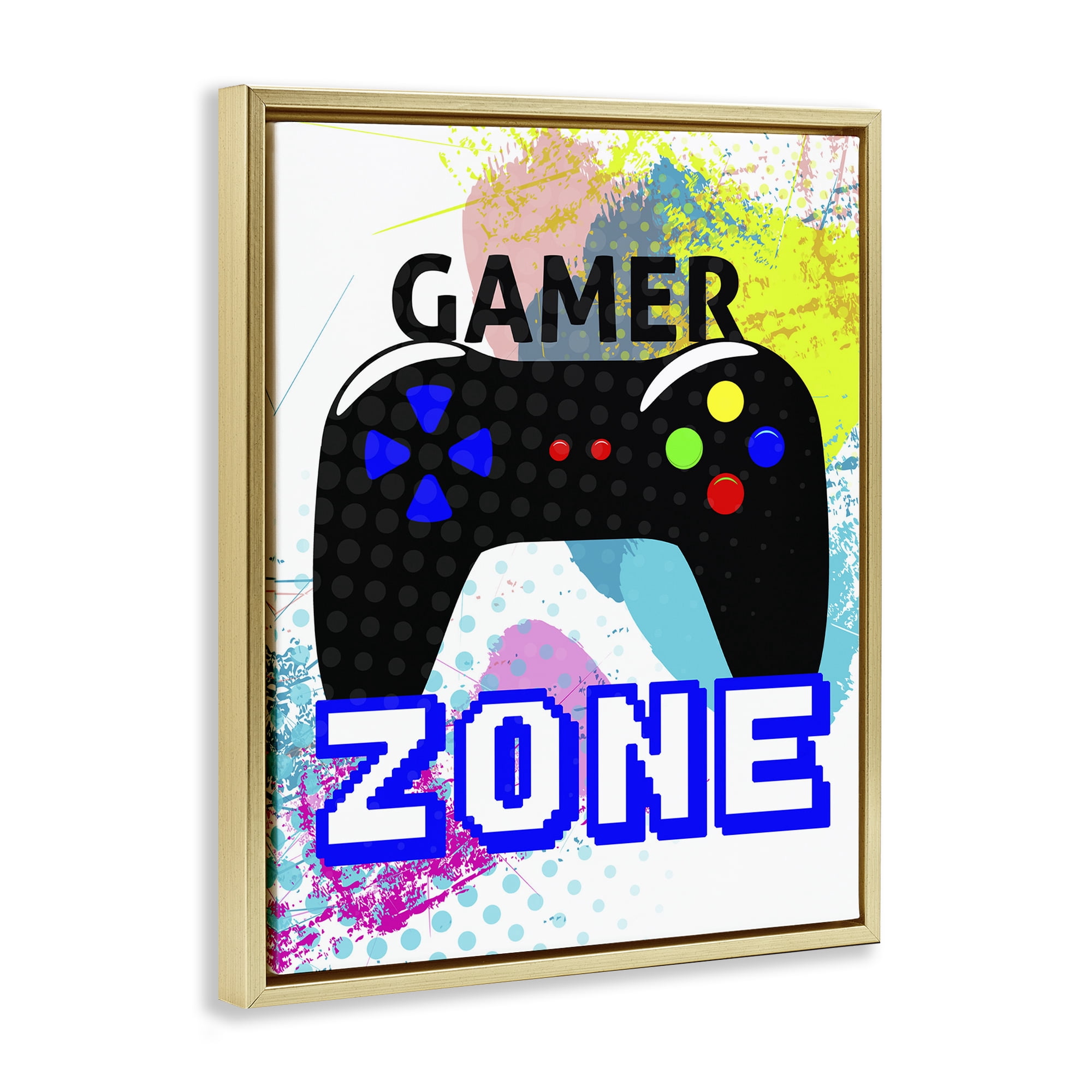 Stupell Industries Gamer Zone & Controller Typography Painting Gold Floater Framed Art Print Wall Art, 17 x 21