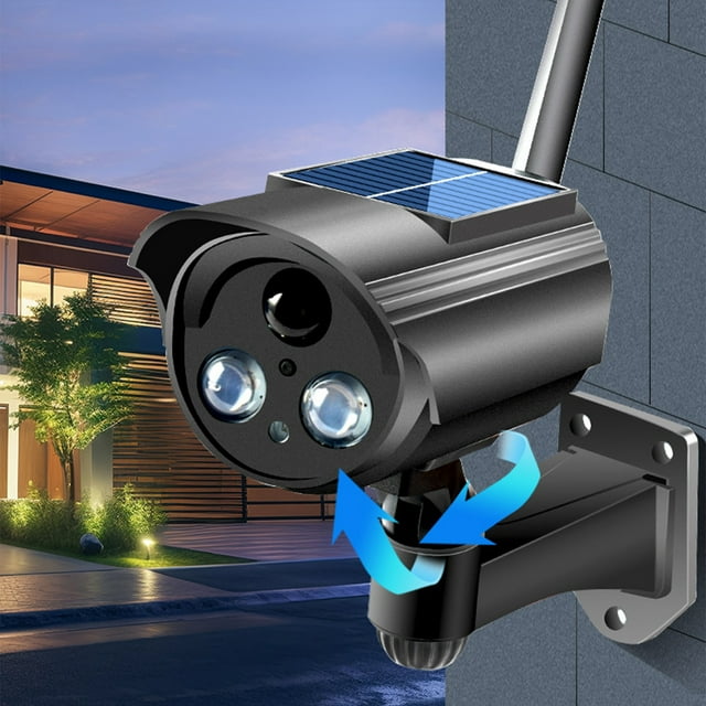 Fiudx Ofertas flash del día Cámara simulada falsa de seguridad con sensor humano con energía solar y LED intermitente - Luz de cámara de simulación solar giratoria automática multifuncional - Uso en
