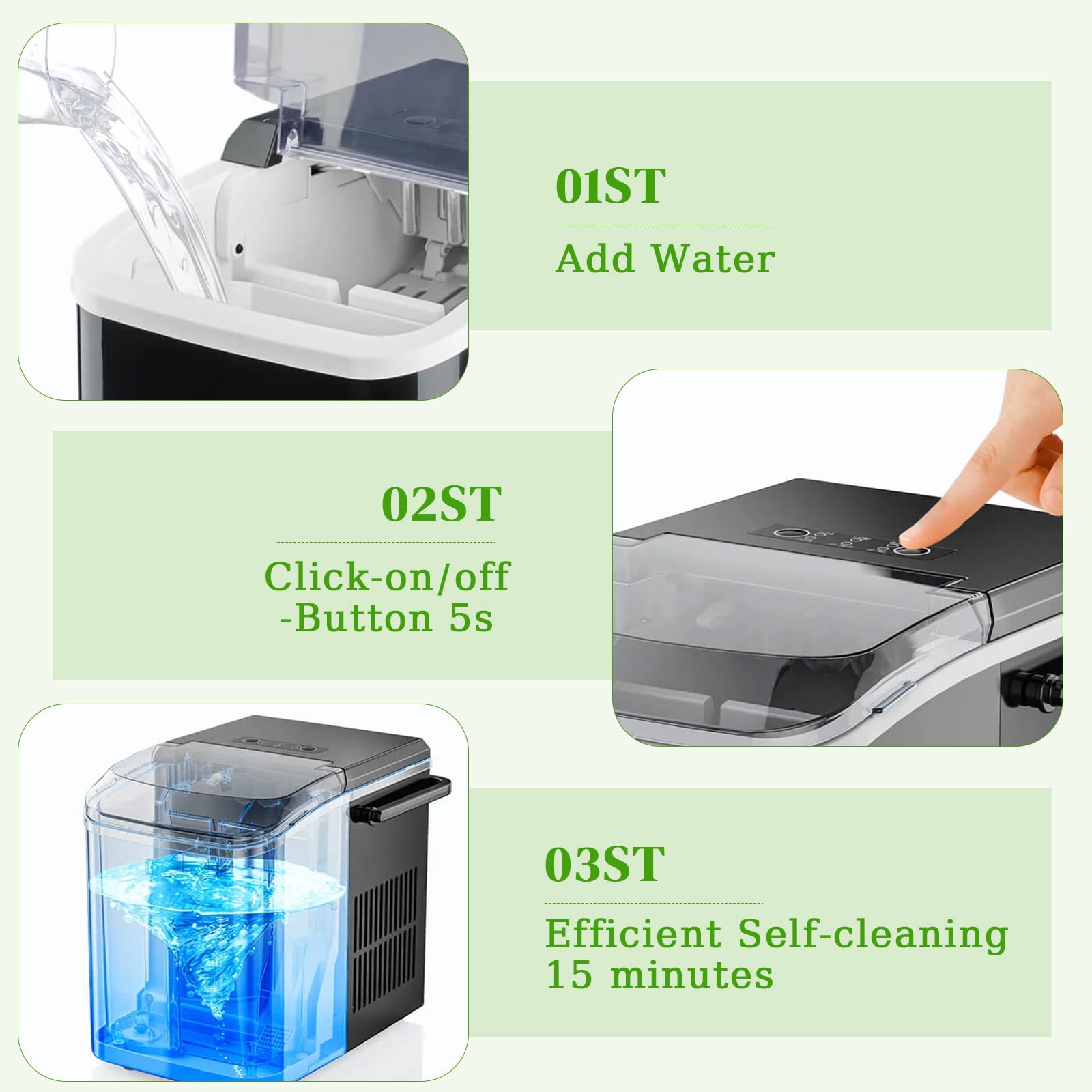Haysky Countertop Ice Maker, 26 Lbs/24H, Ice in 6Mins, 2 Sizes, Self-Cleaning Portable Ice Machine Countertops for Home, Office, RV, Camping, Black