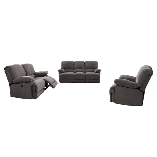 CorLiving 3pc Plush Power Reclining Chenille Fabric Sofa Set with USB Ports