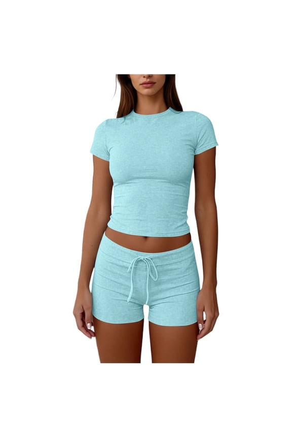 Womens Matching Clothing Set Summer Lounge Workout Slim Tops and Shorts Activewear Two Piece Outfits