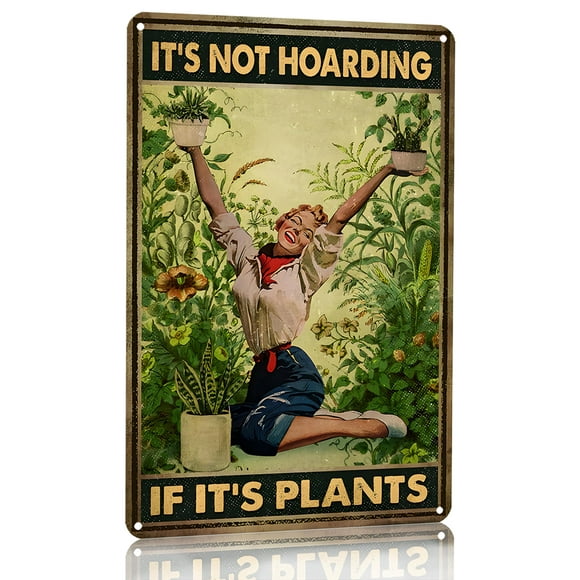 Bestylez Gardening Gifts Vintage Gardening Tin Sign Its Not Hoarding If It's Plants Sign for Home Garden Greenhouse Living Room Bedroom Outdoor Decor 8X12 Inch (3066)