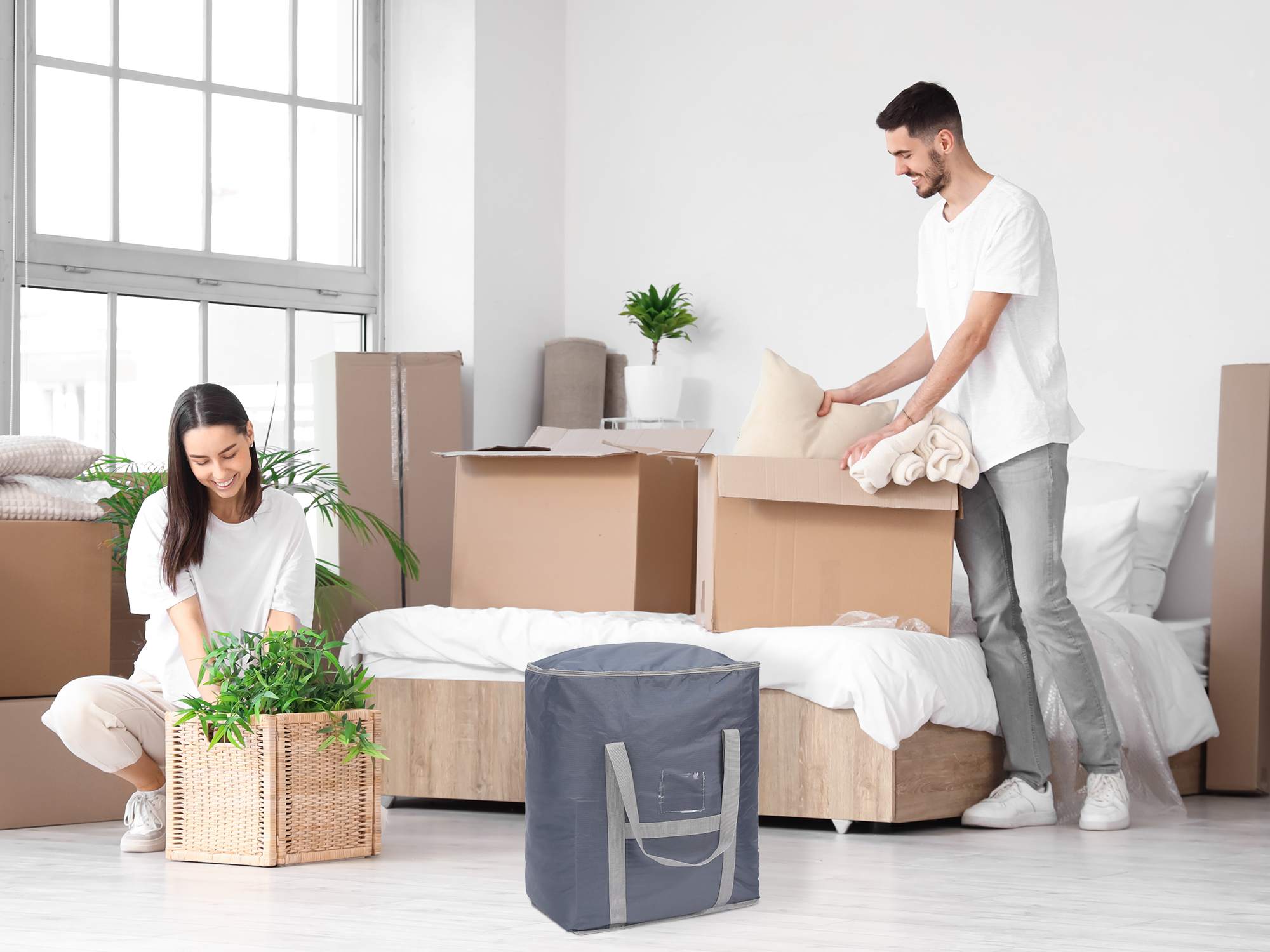 Unique Bargains 1 Pack Clothes Storage Bags Moving Bags Gray 30*18*22in