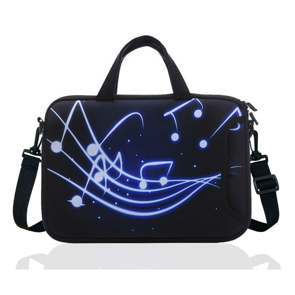 14 Inch Neoprene Laptop Sleeve Case Bag with shoulder strap For 14" Notebook/MacBook/Ultrabook/Chromebook (Black blue music)