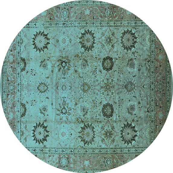 Ahgly Company Indoor Round Oriental Light Blue Traditional Area Rugs, 8' Round