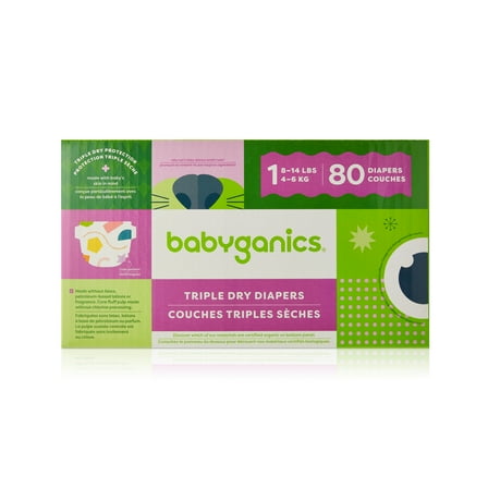 Babyganics Triple Dry, Ultra Absorbent Diapers, Size 1, Box 80ct