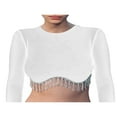 thumbnail image 2 of Chandail Femme à Franges Contrastées Col Rond Manches Longues Hauts Décontractés pour Printemps Automne Noir/blanc S/M/L, 2 of 9