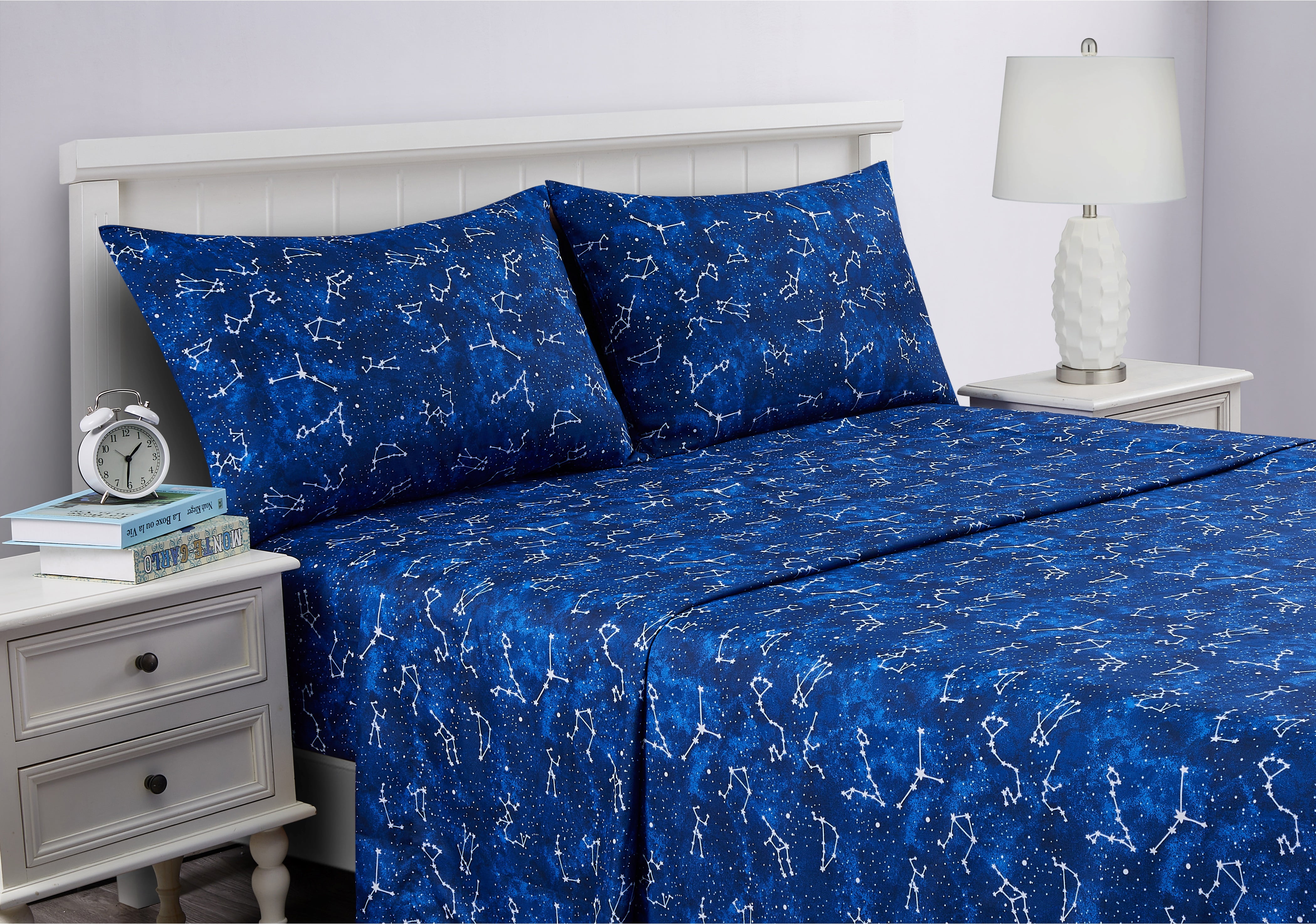 Your Zone Kids Soft Microfiber Sheet Set, Navy Blue Stars, Full, 4 Pieces, Easy Care