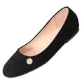thumbnail image 2 of Miluxas Women's Suede Ballet Flats, Elegant Round Toe Slip-On Shoes with Gold Emblem, Stylish Comfort Flats for Work & Casual Occasions Black 7.5(40), 2 of 8