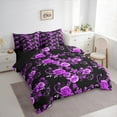 thumbnail image 4 of Manfei Couple Valentines Day 7-Piece Twin Bedding Sets, Purple Flower Floral Bedding Comforter Set, Chic Botanical Rose Reversible Sheet Sets, Luxury Bedroom Decor, 4 of 8