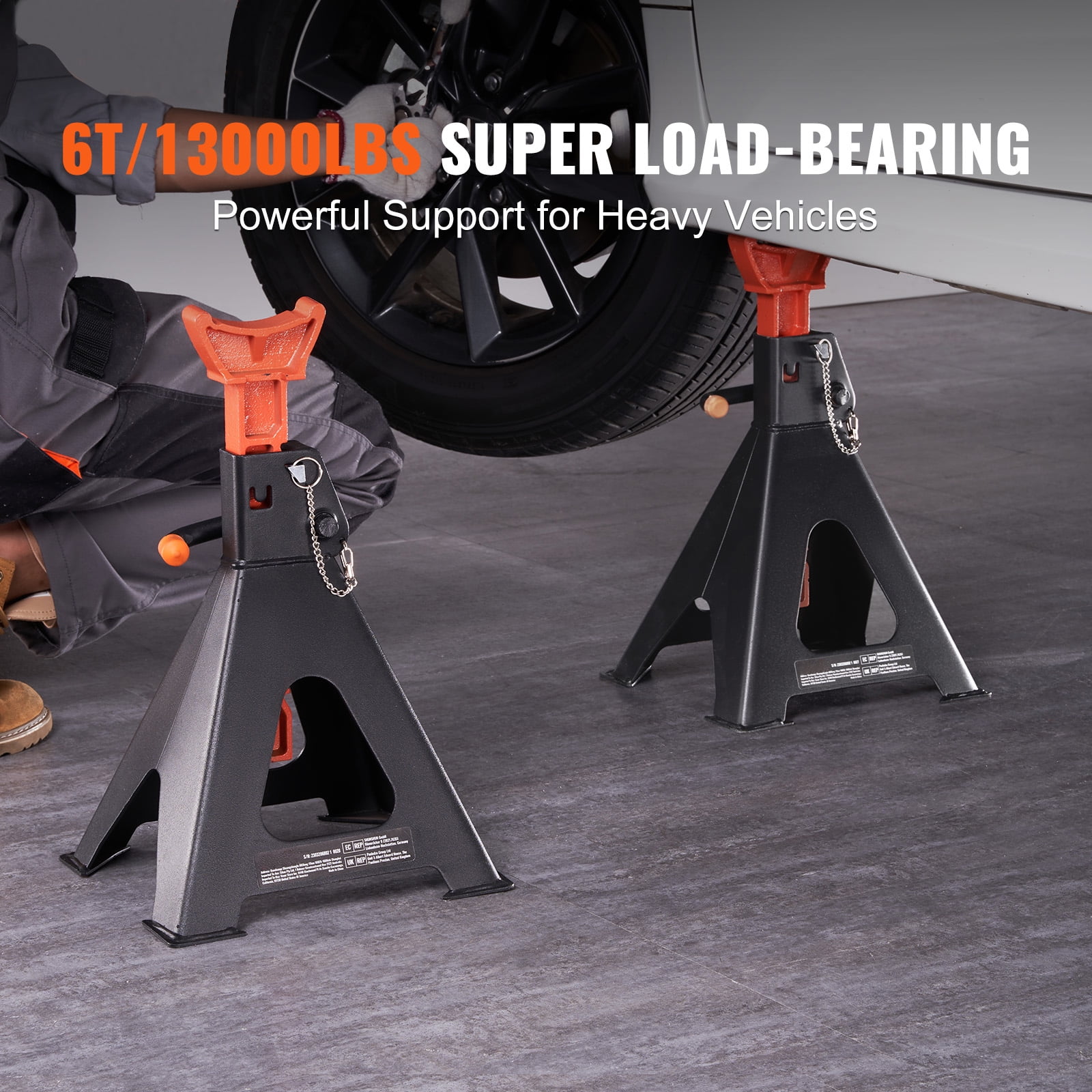 KFFKFF Jack Stand, 6 Ton (13,000 lbs) Load-Bearing Car Support Props with Dual Locking, 14.2 -23 inch Adjustable Elevation, Suitable for Elevating SUV, Pickup Truck, Car and UTV/ATV, Red, Set of 2