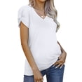 thumbnail image 4 of QAFOPEH Women V Neck Twist Knotted Puff Short Sleeve Solid Color Top, 4 of 5