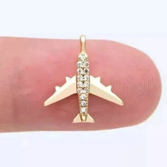 1 Ct Round Lab-Created VVS1/D Diamond Airplane Charm Pendant 14k Yellow Gold Plated 925 Silver