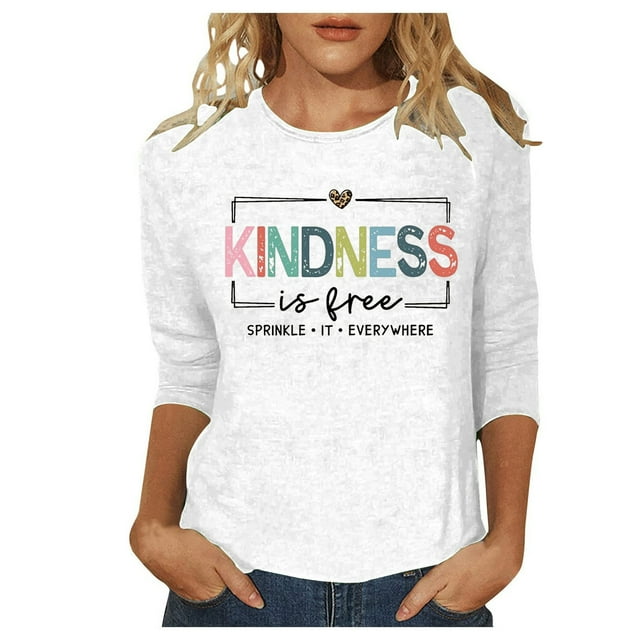 T-shirt Décontracté pour Femme à Col Rond avec Imprimé de Lettres, Manches 3/4