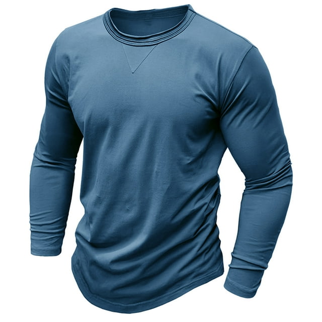 Jalioing T-Shirt à Col Rond pour Homme, Couleur Unie, Décontracté, Manches Longues, Automne Printemps, Mode, Chandail de Base