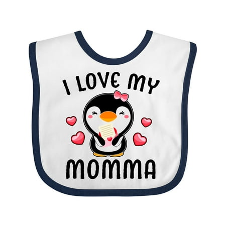 

Inktastic I Love My Momma with Cute Penguin and Hearts Gift Baby Girl Bib