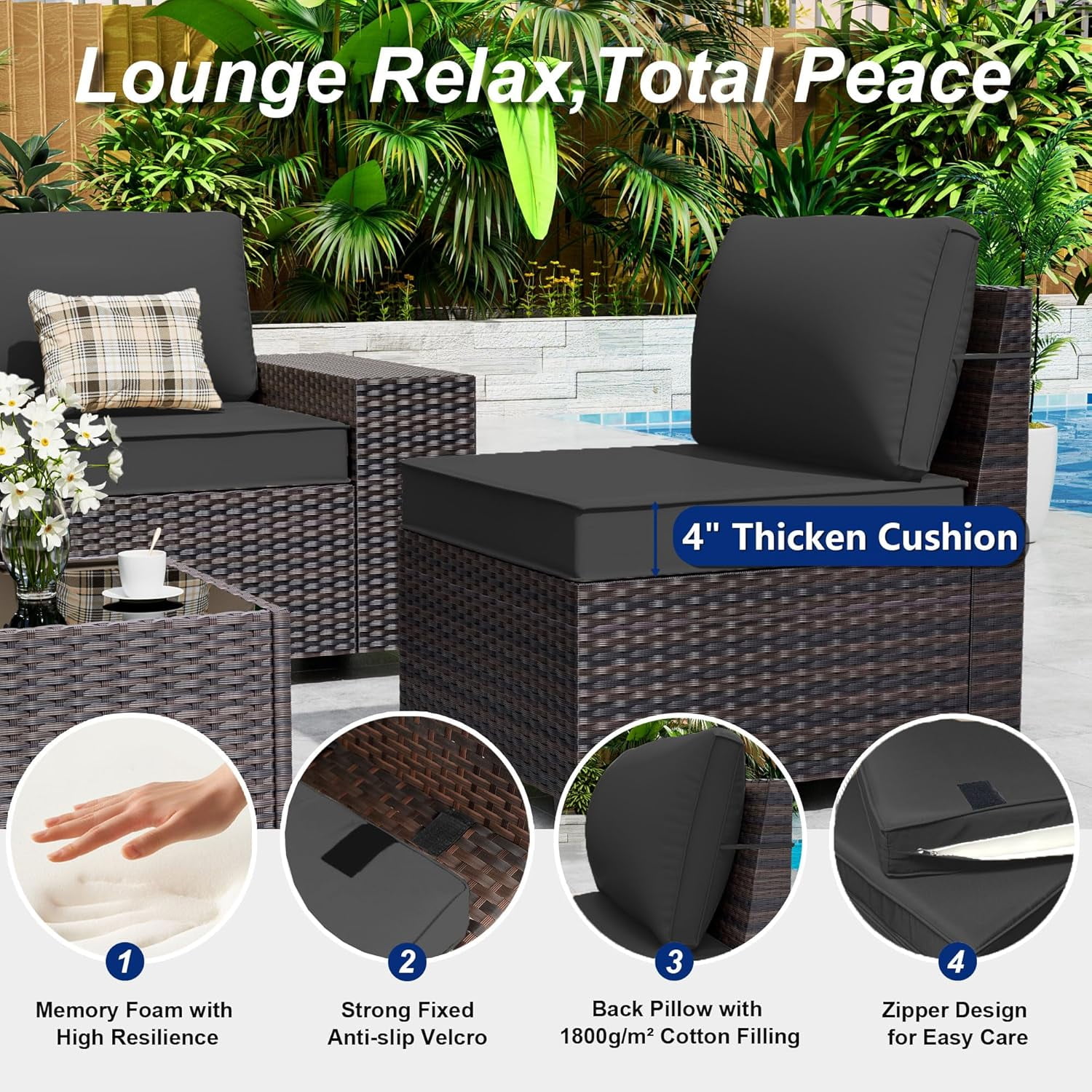 ASJMR 7 Pieces Wicker Patio Furniture Set With Gas Fire Pit Table,Outdoor Rattan Sectional Sofa Conversation Set With Cushions & Coffee Table,Black