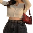 thumbnail image 4 of Women‘s Button Down Long Sleeve Cropped Cardigan Sweater Tops Red, 4 of 5
