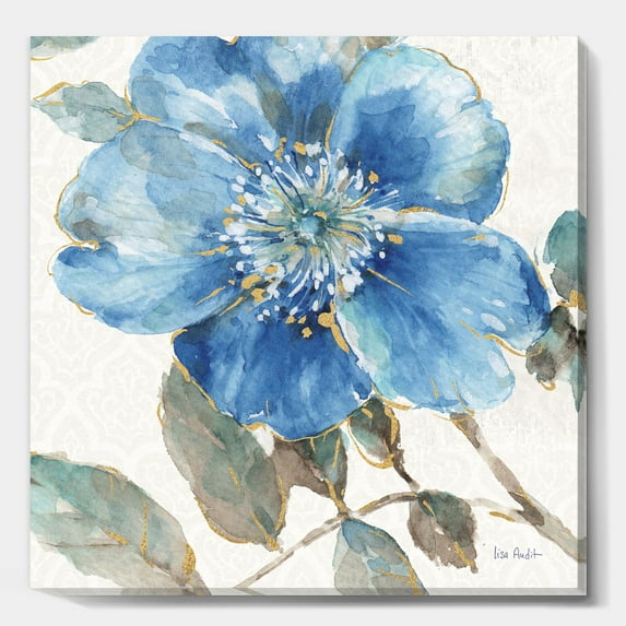 Designart ' Indigold Watercolor Flower I ' Farmhouse Framed Canvas