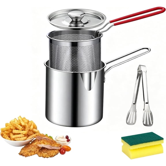 Stainless Steel Deep Fryer Pot with Basket & Strainer, Multifunctional 304 Stainless Steel Fryer, 4-Piece Set, Perfect for Home Kitchen Frying