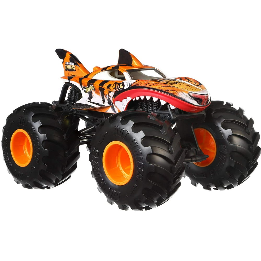 Hot Wheels Monster Trucks Tiger Shark die-cast 1:24 Scale Vehicle with Giant Wheels for Kids Age ...