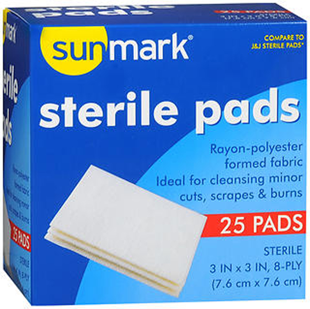 Sunmark Sterile Pads, 3" x 3", 25 Count