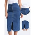 thumbnail image 2 of DARING DIVA Women's Denim Front Slit Zipper Bodycon Midi Jean Skirt XL Jean Blue, 2 of 6