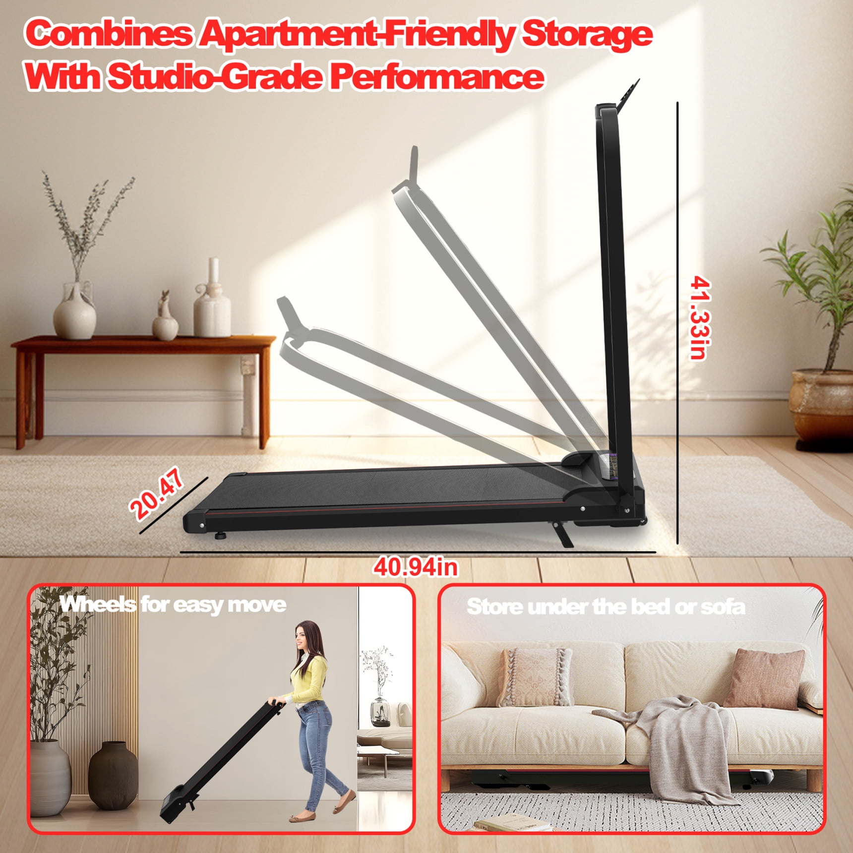 Walking Pad Treadmill with 10% Incline, 2 in 1 Foldable Under Desk Treadmill with Handle Bar, Quiet Small Walking Vibration Mat with Remote Control for Home, Black