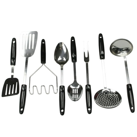 Chef Craft Basic Stainless Steel Kitchen Tool and Utensil Set, 8 Piece Set, Black