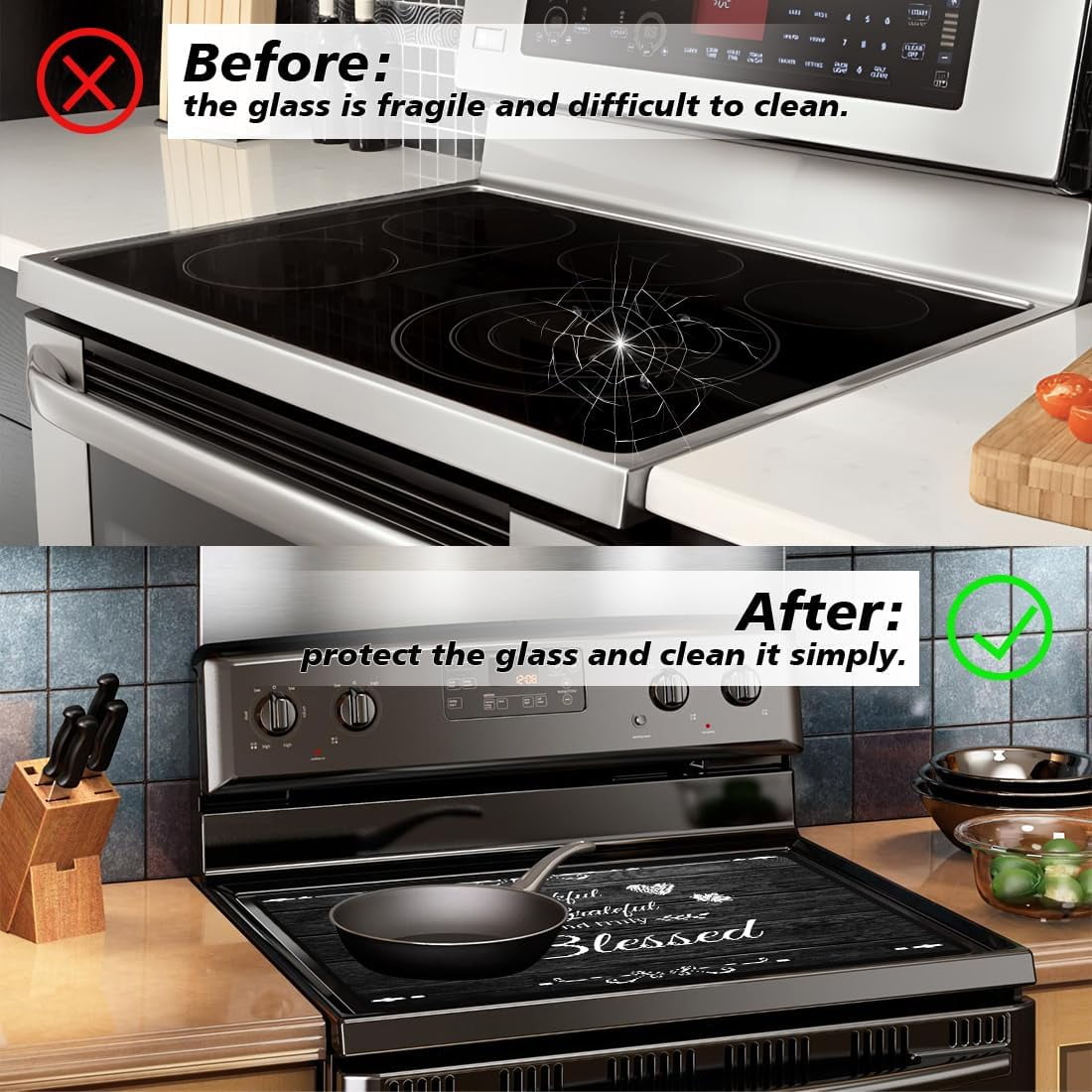 1set Electric Stove Cover 20.47x28.35" Stove Top Cover for Electric Stove Foldable Glass Cooktop Protector Non-Slip Top Protector Mat for Electric Stove(Grateful and Blessed) Colorful