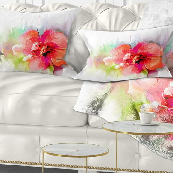 Designart Beautiful Red Floral Watercolor - Floral Throw Pillow - 12x20