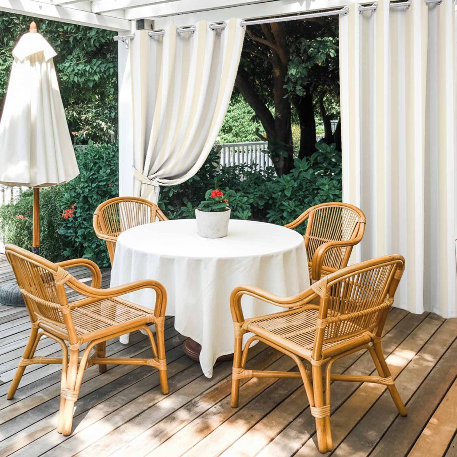 Cream and Outdoor Curtains for Patio Waterproof, White Striped Geometric Grommet Curtains for Porch Outside Privacy Drape for Gazebo Garden Pergola, 2 Panels, 54x108in