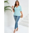 thumbnail image 7 of SHOWMALL Women's Plus Tops Henley Elbow Sleeve Top Casual Ribbed Curved Shirts Sky Blue 5X Knit Fitted Effortless Style Top, 7 of 7