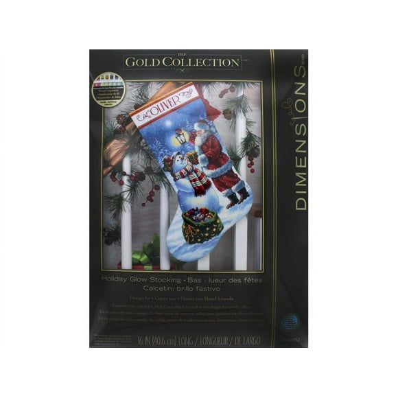 Dimensions The Gold Collection 16" Holiday Glow Stocking Cross Stitch Kit, Multi-color, 1 Each