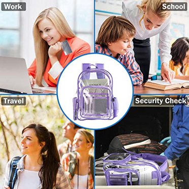 SHYLERO Large Clear Purple PVC Backpack – Transparent, TSA-Friendly, With Laptop Sleeve & Anti-Theft Lock