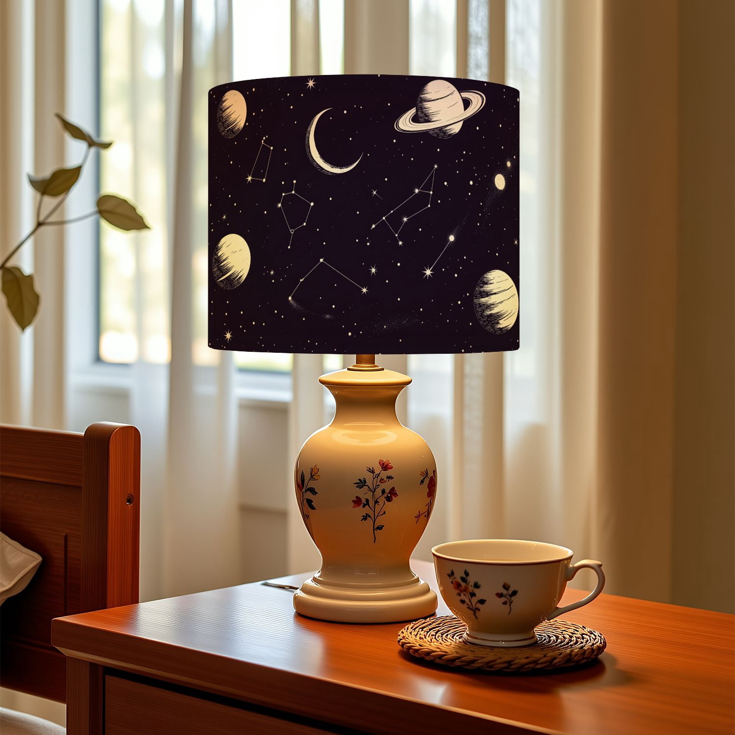 Linen Drum Lamp Shades Space seamless beautiful galaxy stars planets constellations 13" x 13" x 10" Lampshade for Table Lamps Floor Lamps Lamp Shade Replacement Easy Assembly Required