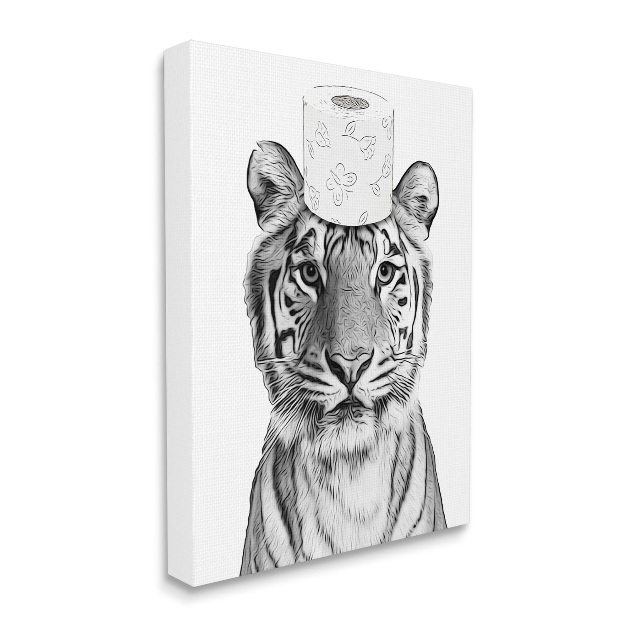 Stupell Industries Tiger Toilet Paper Bathroom Animals & Insects Painting Gallery Wrapped Canvas Print Wall Art