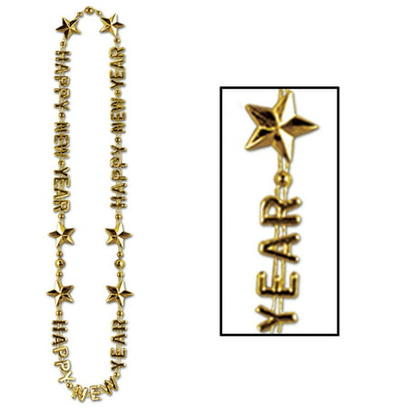 Club Pack of 12 Happy New Year Gold Beads-of-Expression Necklace 36
