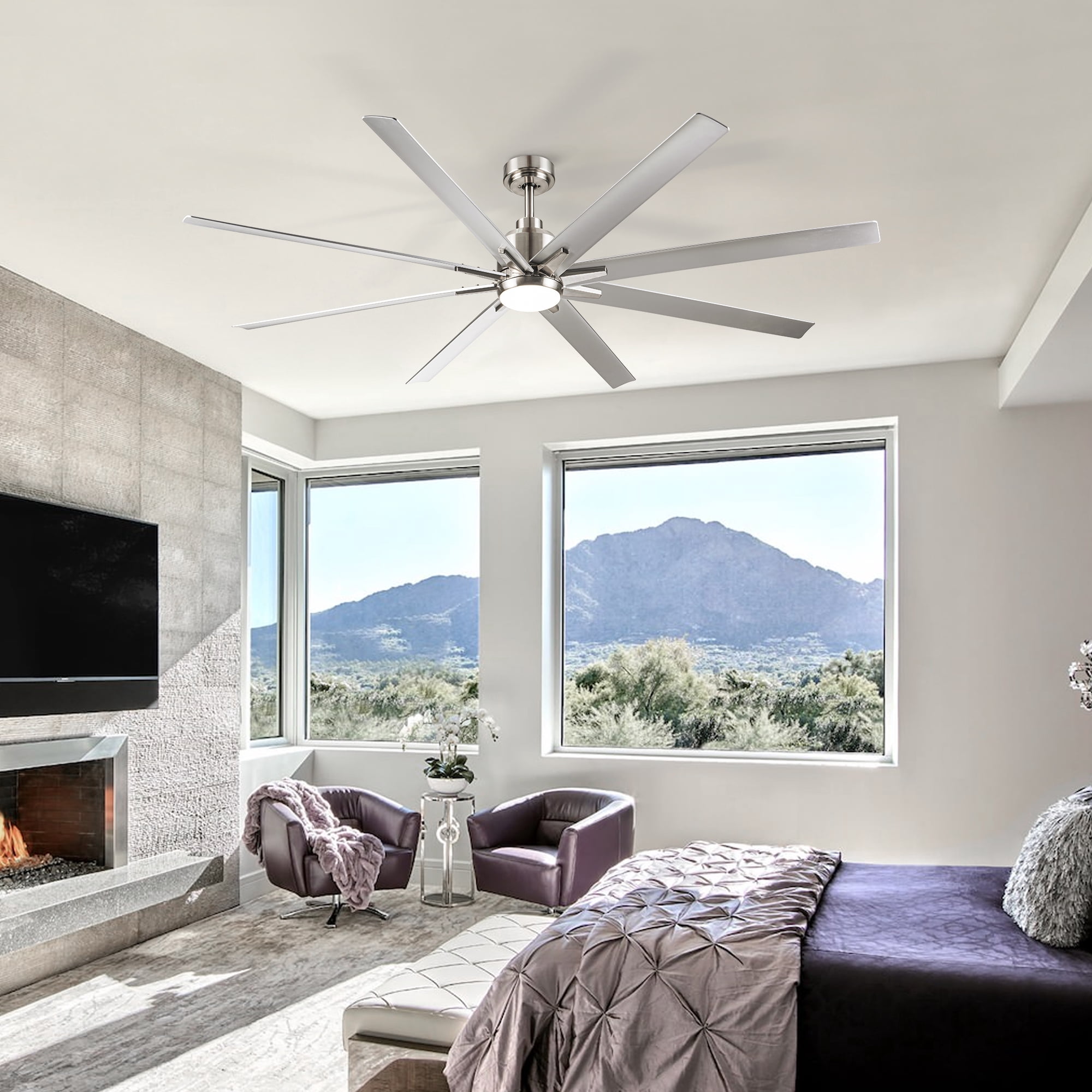 Leumius 72" Ceiling Fan with Lights and Remote, Modern Farmhouse Ceiling Fan with Quiet DC Motor, 6 Speeds, Reversible Blades, Dimmable 3CCT LED Light for Indoor Outdoor Large Room Brushed Nickel