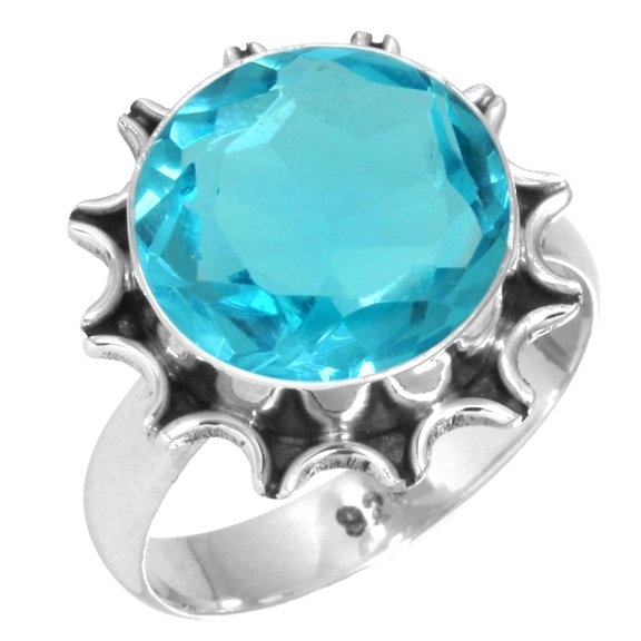 925 Silver Ring For Women - Men Blue Quartz Stone Silver Ring Size 13 December Birthstone Boho Silver Ring Size 13 Gift For Ladies On Wedding 925 Silver Jewelry With Gemstone