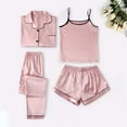 thumbnail image 2 of Bibifish Women Pajama Sets 4 Pieces Women'S Satin Pajamas Sets Cami Tops & Shorts And Lapel Shirt & Long Pants Fall Winter Sleepwear Sets, 2 of 6
