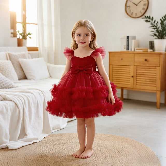 Robe de Fête pour Filles avec Jupe à Volants Manches pour Tous les Jours - Robe Classique pour Enfants pour Occasions Formelles et Performances