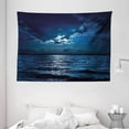 thumbnail image 1 of Night Tapestry, Majestic Dramatic Sky Clouds and Full Moon Over Seascape Calm Tranquil Ocean, Wall Hanging for Bedroom Living Room Dorm Decor, 80W X 60L Inches, Dark Blue White, by Ambesonne, 1 of 2